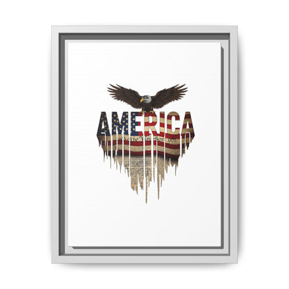 America Eagle Matte Canvas Framed Wall Art — Patriotic USA Flag Typography Print