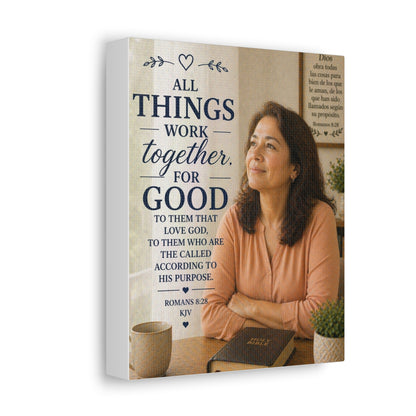 All Things Work Together for Good Canvas Wall Art — Romans 8:28 Christian Faith Print
