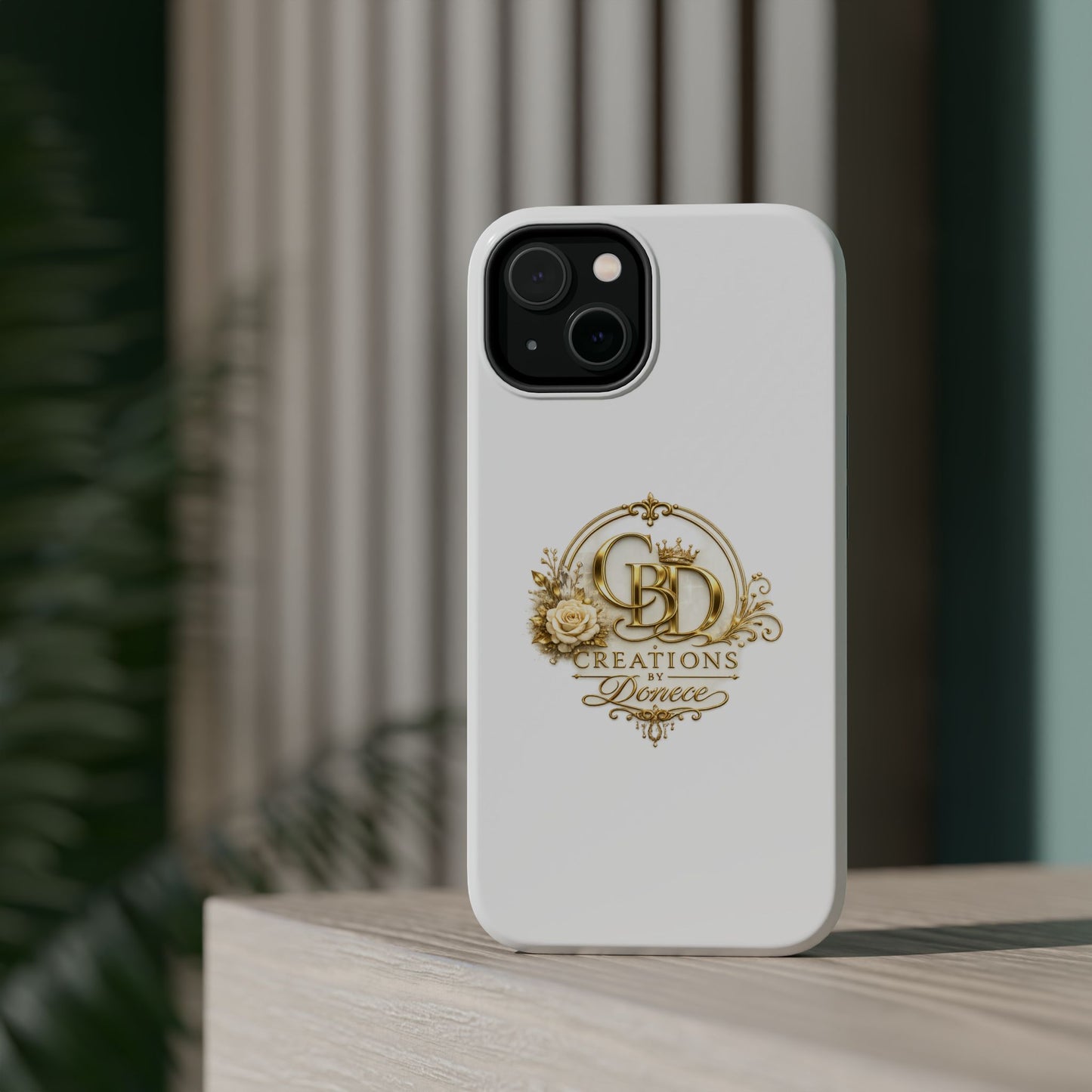 Magnetic Impact-Resistant Phone Case — Gold Floral Crest Logo
