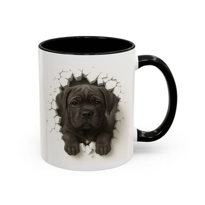 Puppy Breakthrough Accent Coffee Mug – Cute Black Labrador Puppy Coffee Cup (11/15oz)