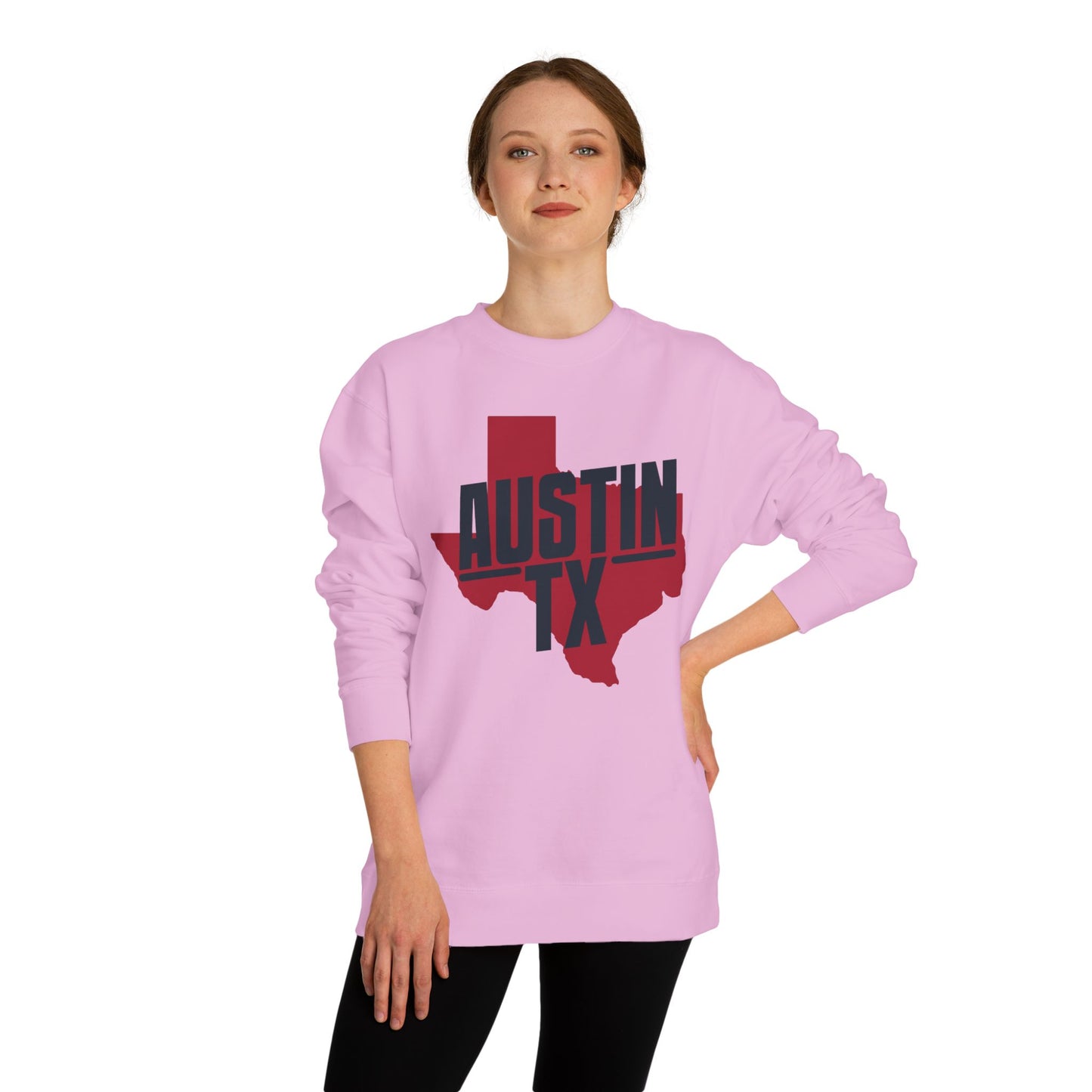 Austin TX Sweatshirt — Red Texas State Graphic Crewneck