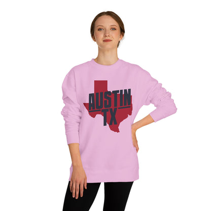 Austin TX Sweatshirt — Red Texas State Graphic Crewneck