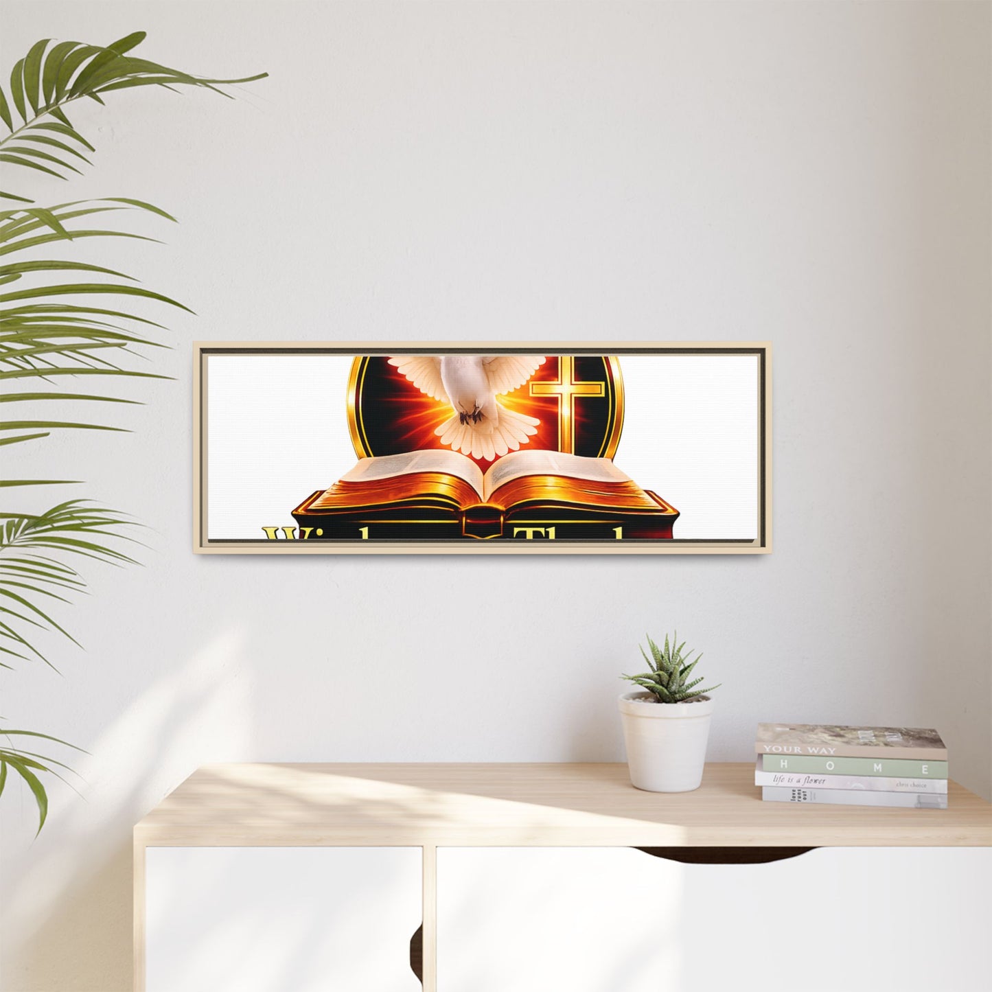 Framed Canvas Print — "Wisdom and Theology" Dove & Bible Wall Art