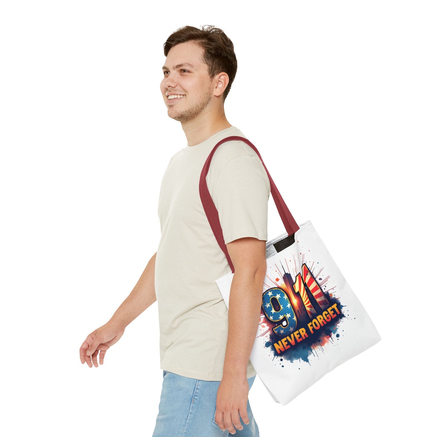 9/11 Never Forget Tote Bag — Patriotic Memorial Tribute Tote