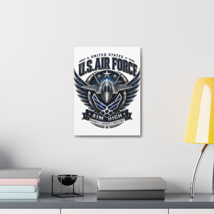 U.S. Air Force 'Aim High' Canvas – Military Jet Emblem Wall Art