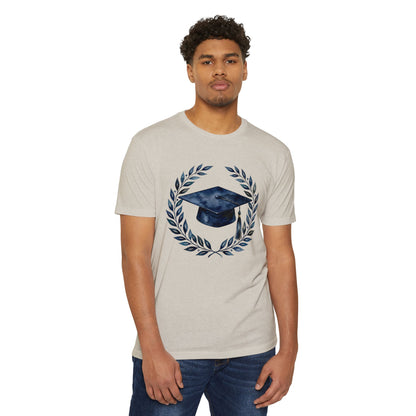 Graduation Cap Laurel T-Shirt — Navy Watercolor Grad Tee