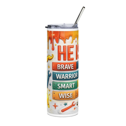 Inspirational Kids Tumbler — "He Is" Brave Warrior Smart Wise Stainless Steel 20oz