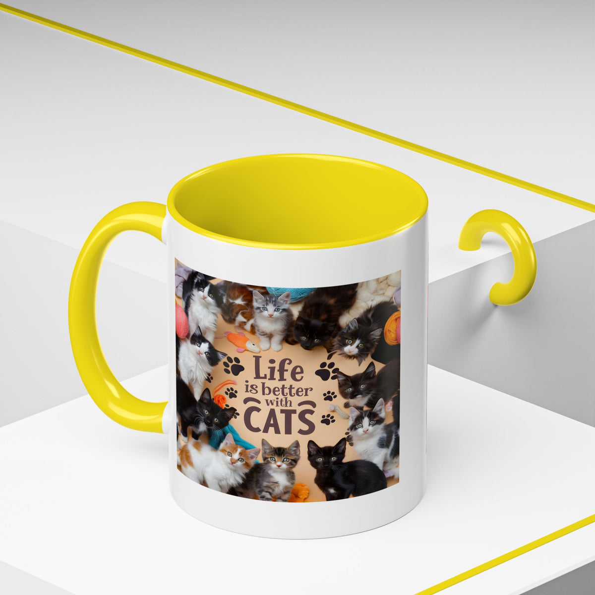Cat Lover Accent Coffee Mug — “Life Is Better With Cats” 11/15oz