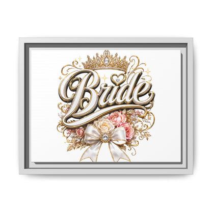 Framed Bride Canvas Wall Art — Elegant Bridal Crown & Floral Wedding Decor