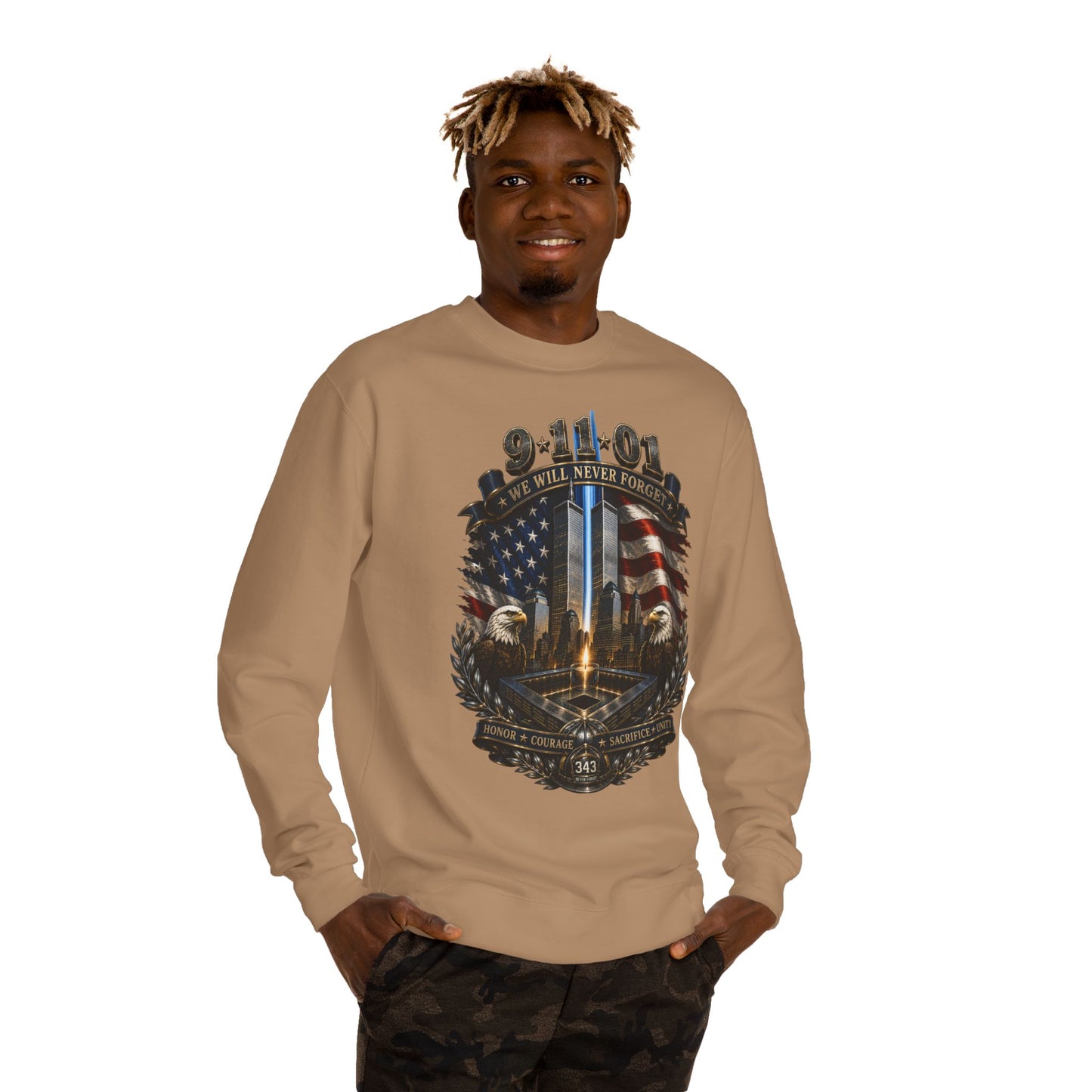 9/11 Memorial Sweatshirt — "We Will Never Forget" Tribute Crewneck