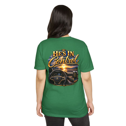 He's In Control T-Shirt — Christian Faith Car Steering Design