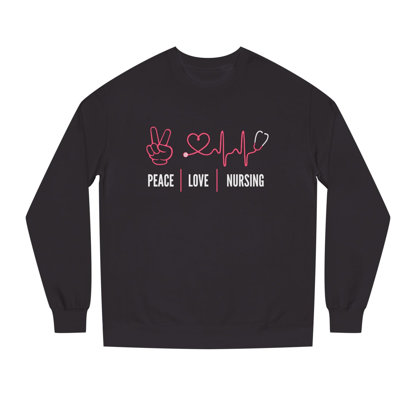 Peace Love Nursing Sweatshirt — Nurse Gifts, Heartbeat & Peace Sign Crewneck