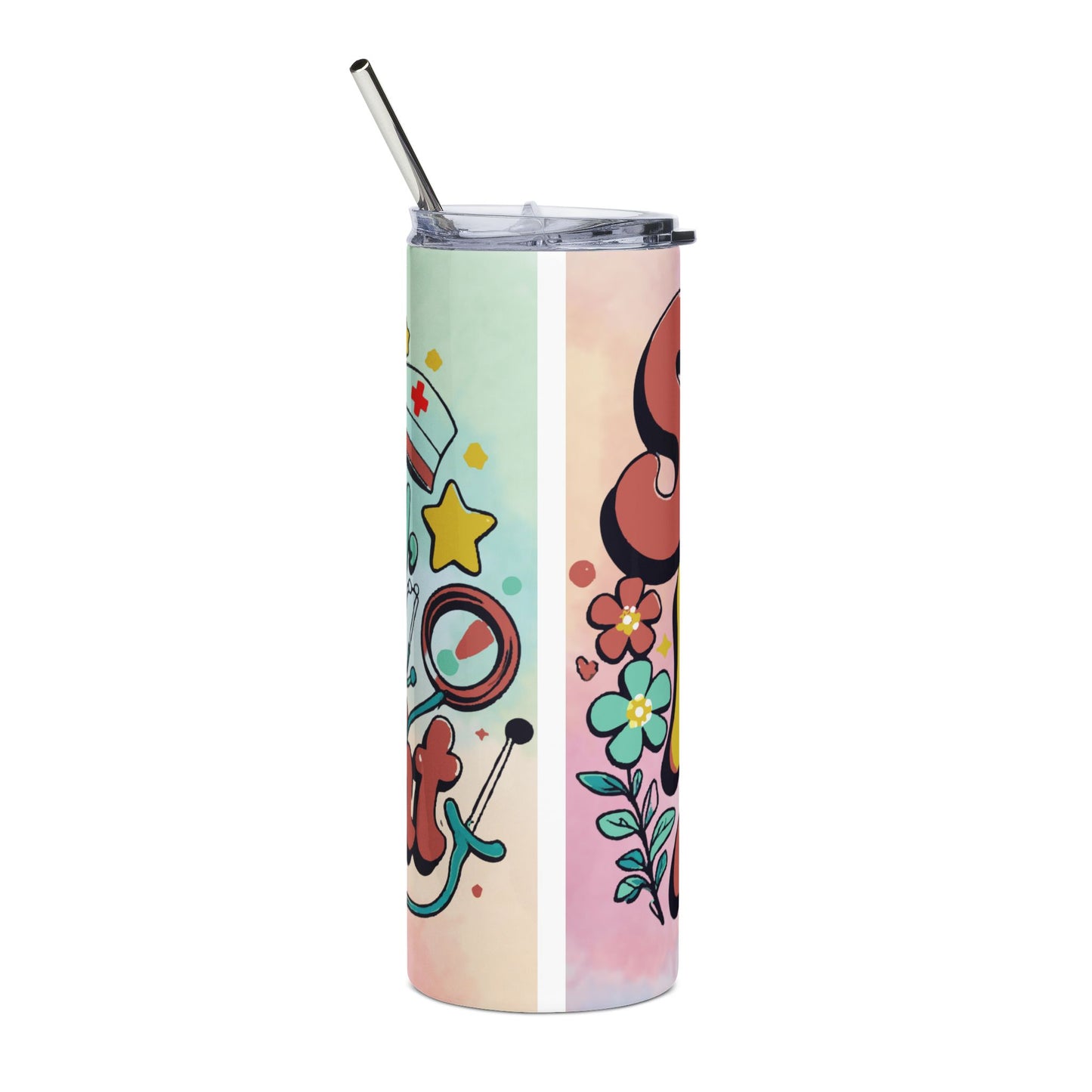 Nurse All Night 20oz Stainless Steel Tumbler — Cute Floral 'Sleep All Day, Nurse All Night' Travel Cup