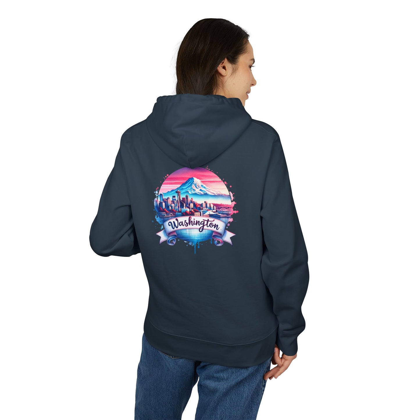Washington State Skyline Hoodie — Retro Mt. Rainier Travel Pullover