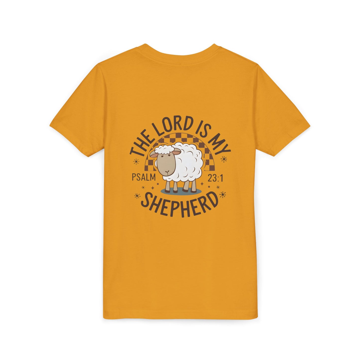 Youth Tee — "The Lord Is My Shepherd" Psalm 23:1 Christian Kids T‑Shirt (Sheep Design)