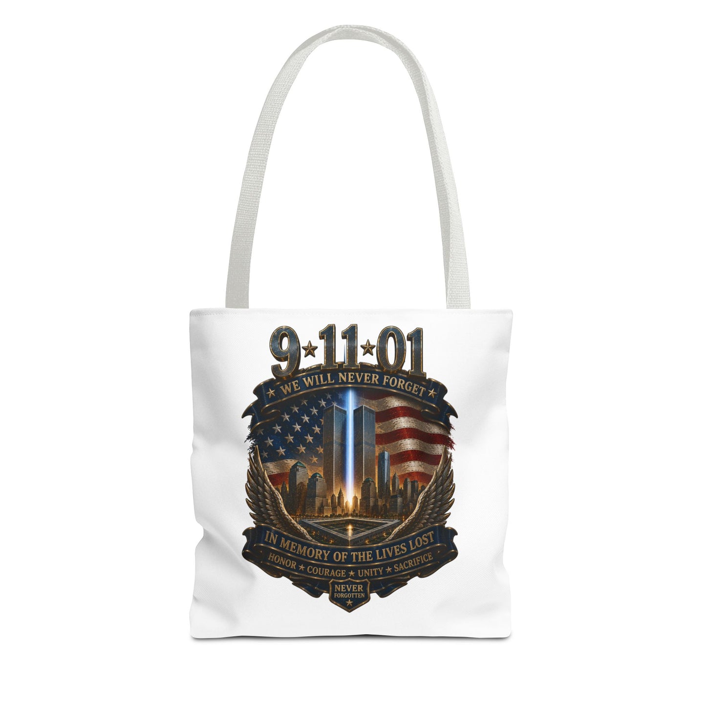 9·11 Memorial Tote Bag — We Will Never Forget Tribute Tote