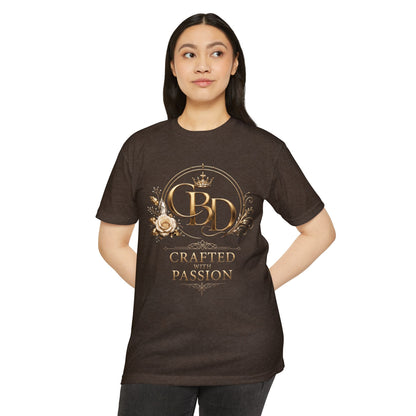 T-Shirt — CBD “Crafted with Passion” Gold Floral Crest