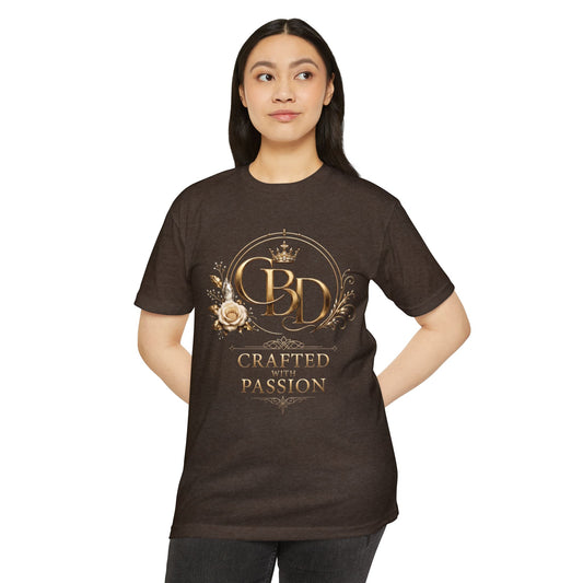 T-Shirt — CBD “Crafted with Passion” Gold Floral Crest