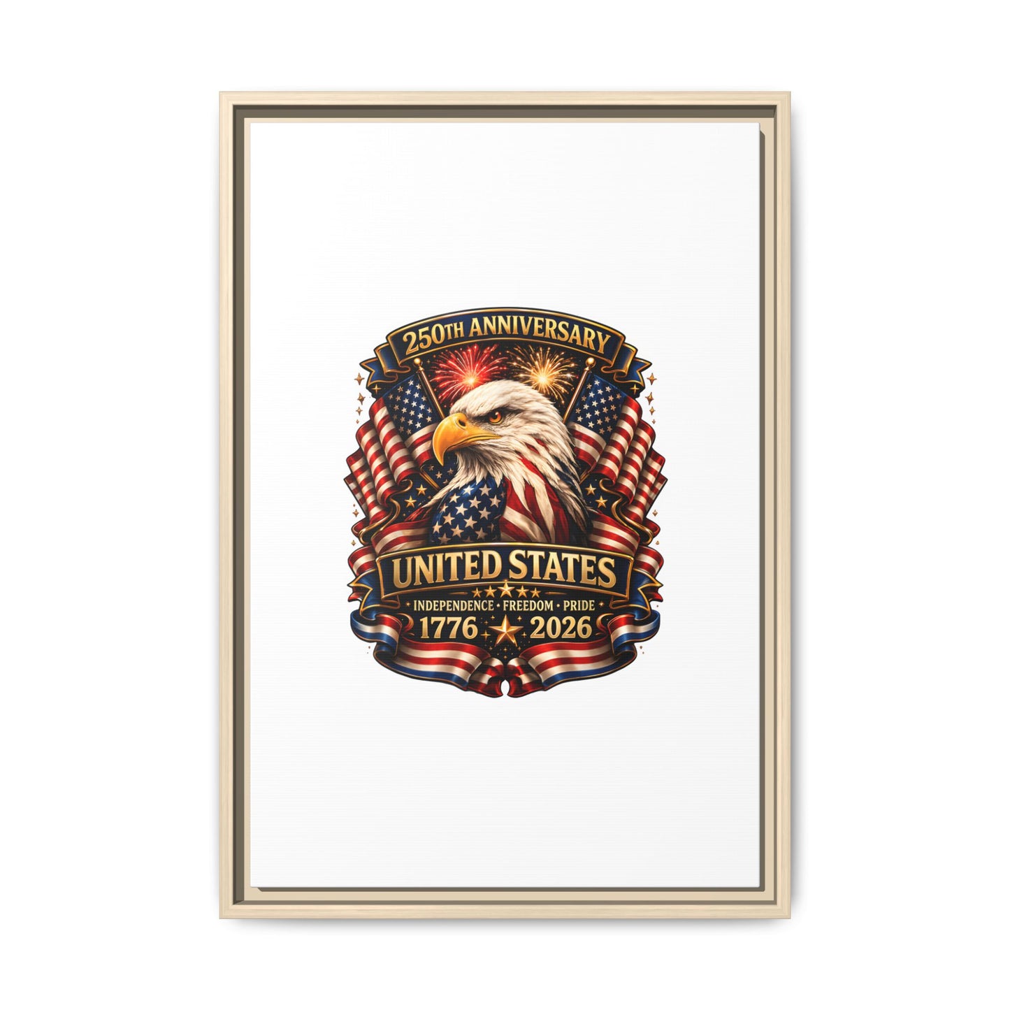 Patriotic Eagle 250th Anniversary Framed Canvas Print — United States 1776–2026