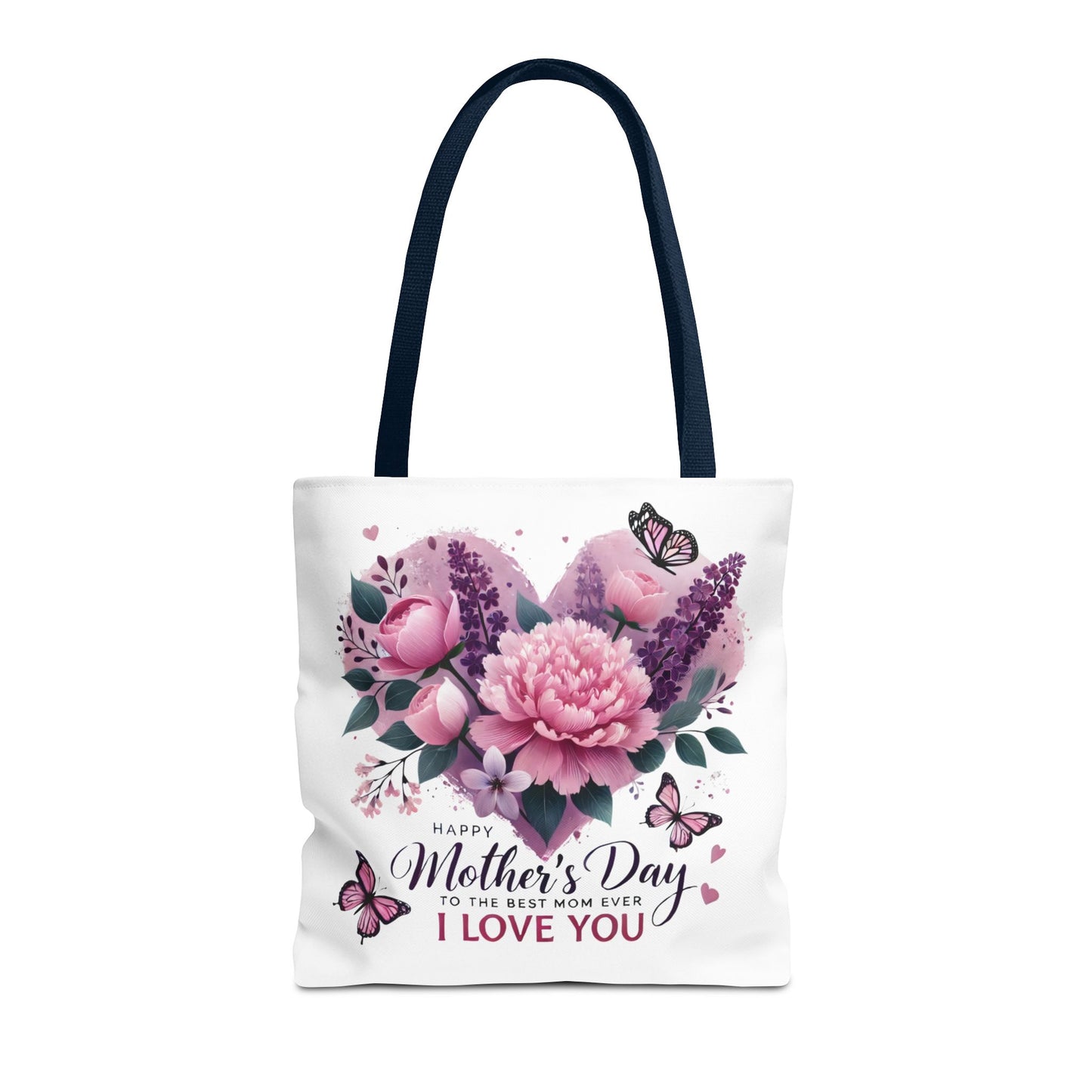 Mother's Day Floral Tote Bag - "Happy Mother's Day I Love You" Heart Bouquet