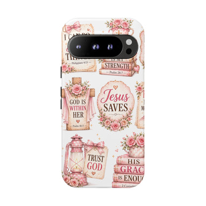 Faith Phone Case — 'Jesus Saves' Floral Christian Scripture iPhone Case