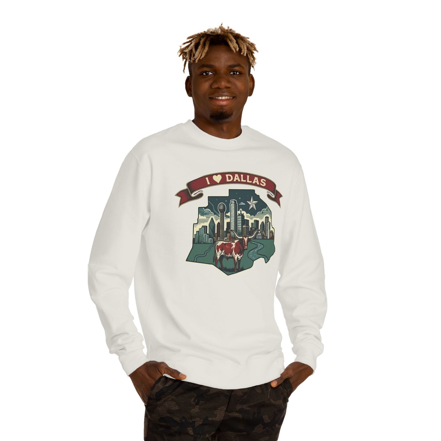 I  Dallas Skyline Sweatshirt — Vintage Texas Cityscape Crewneck