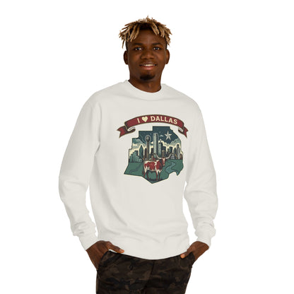 I  Dallas Skyline Sweatshirt — Vintage Texas Cityscape Crewneck