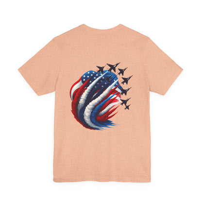 Patriotic Jet Flyover T-Shirt — American Flag Smoke Trail Tee