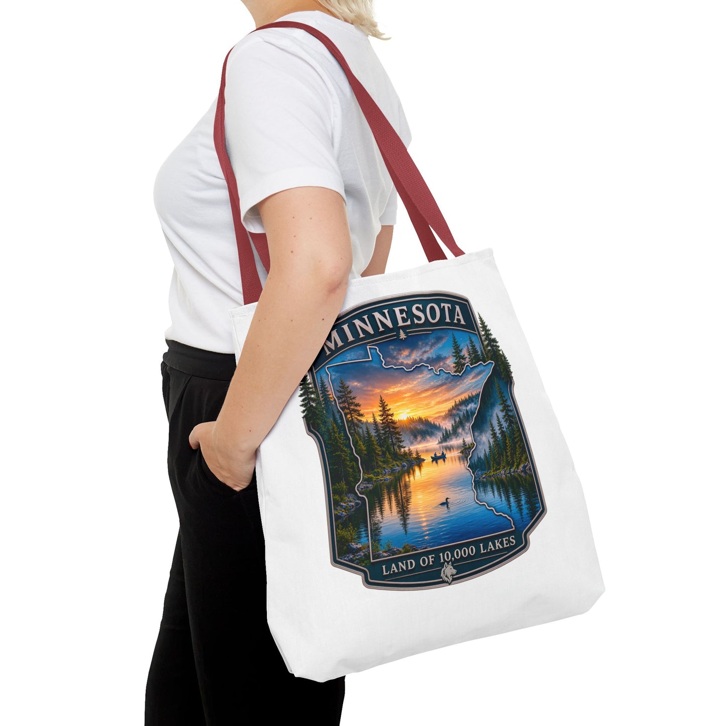 Minnesota Scenic Tote Bag — 'Land of 10,000 Lakes' Sunset Lake Design