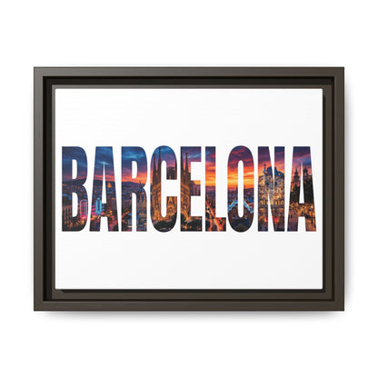 Barcelona Photo-Text Matte Canvas Print — Framed Cityscape Wall Art