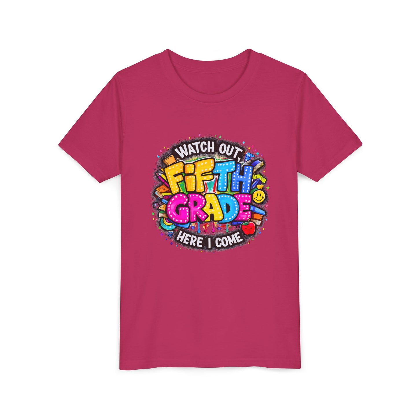Fifth Grade T‑Shirt for Kids - "Watch Out Fifth Grade Here I Come" Back-to-School Tee