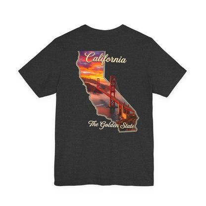 California Golden Gate Tee — "California The Golden State" Sunset Map T-Shirt