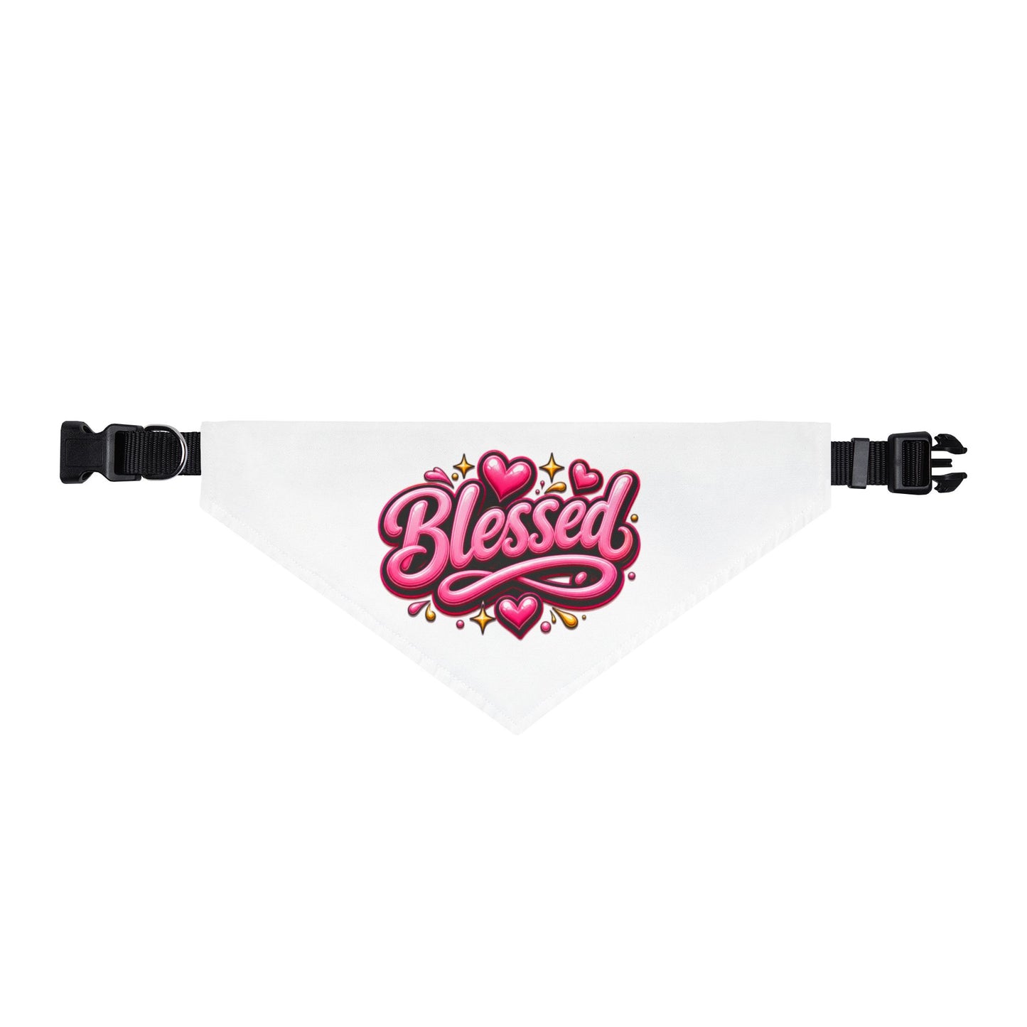 Blessed Clip-On Pet Bandana — Pink Heart Graphic