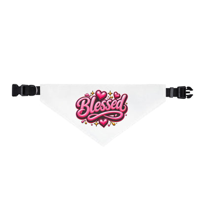 Blessed Clip-On Pet Bandana — Pink Heart Graphic