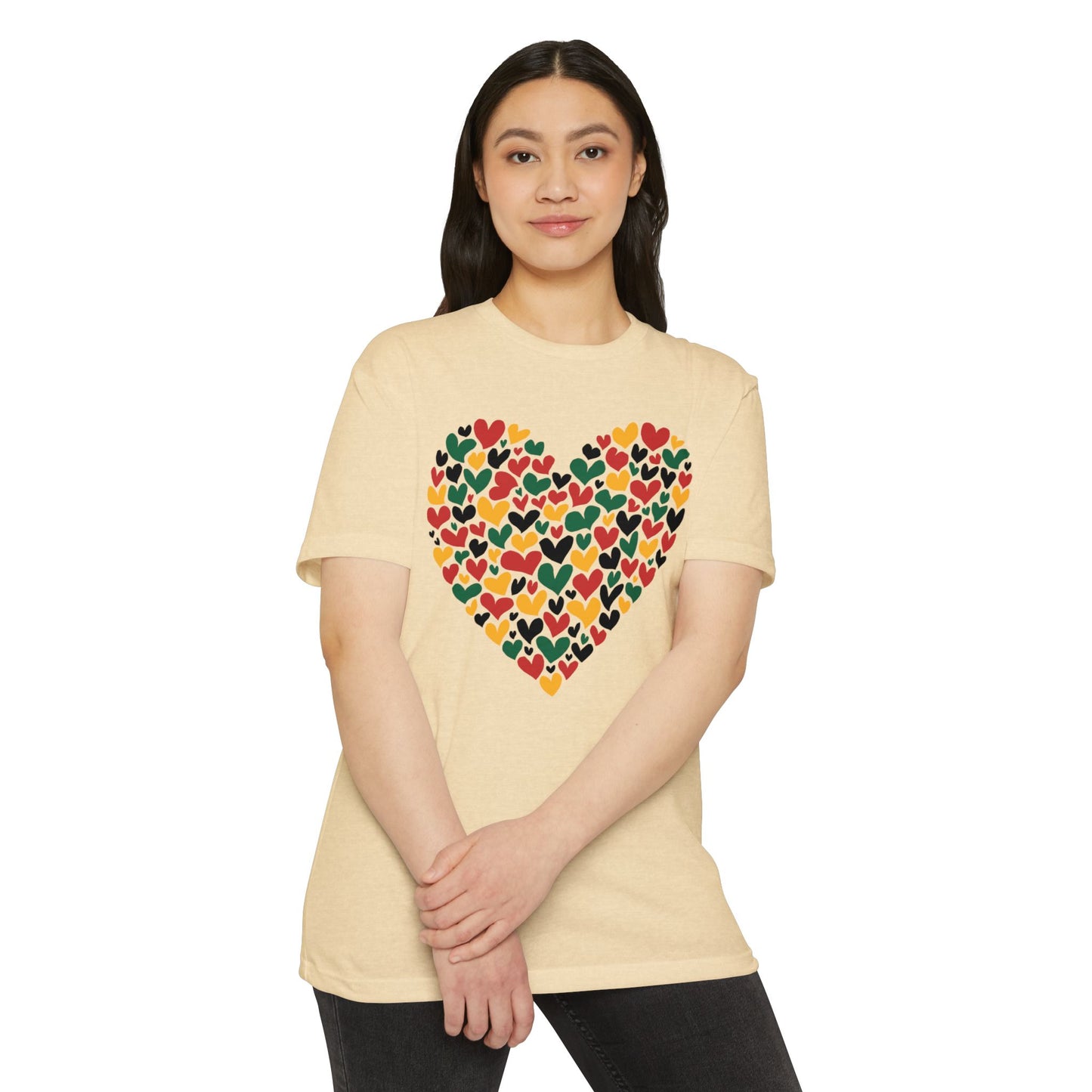 Heart Pattern T-Shirt — Colorful Hand-Drawn Hearts Graphic Tee