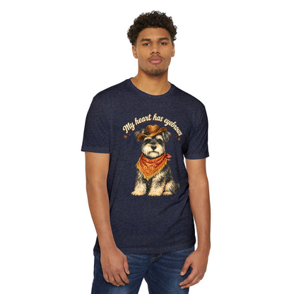 Schnauzer Cowboy T-Shirt — "My Heart Has Eyebrows" Cute Dog Graphic Tee