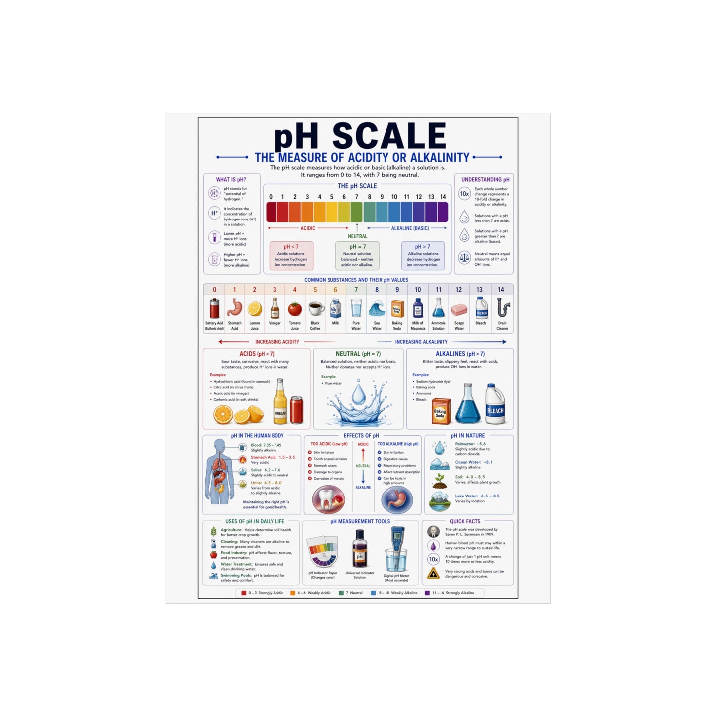 pH Scale Educational Poster - Chemistry Fine Art Poster for Classroom & Home