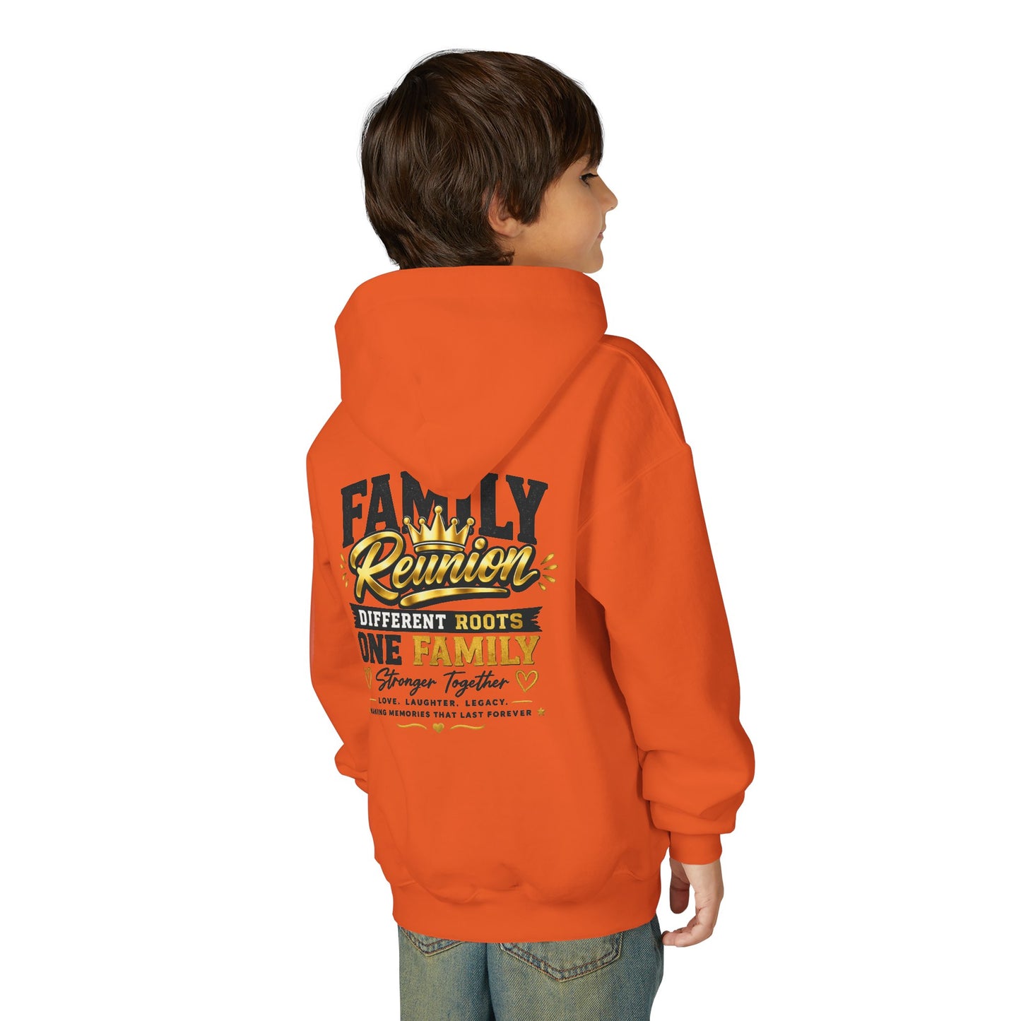Family Reunion Hoodie — "Different Roots One Family" Youth Pullover