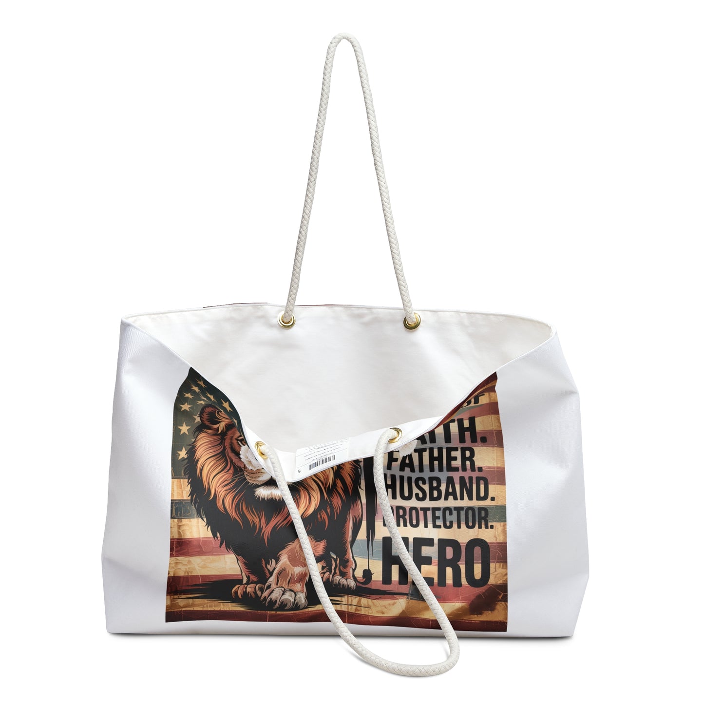 Weekender Bag - 'Man of Faith' Lion Patriotic Travel Tote (Father/Husband Hero Gift)