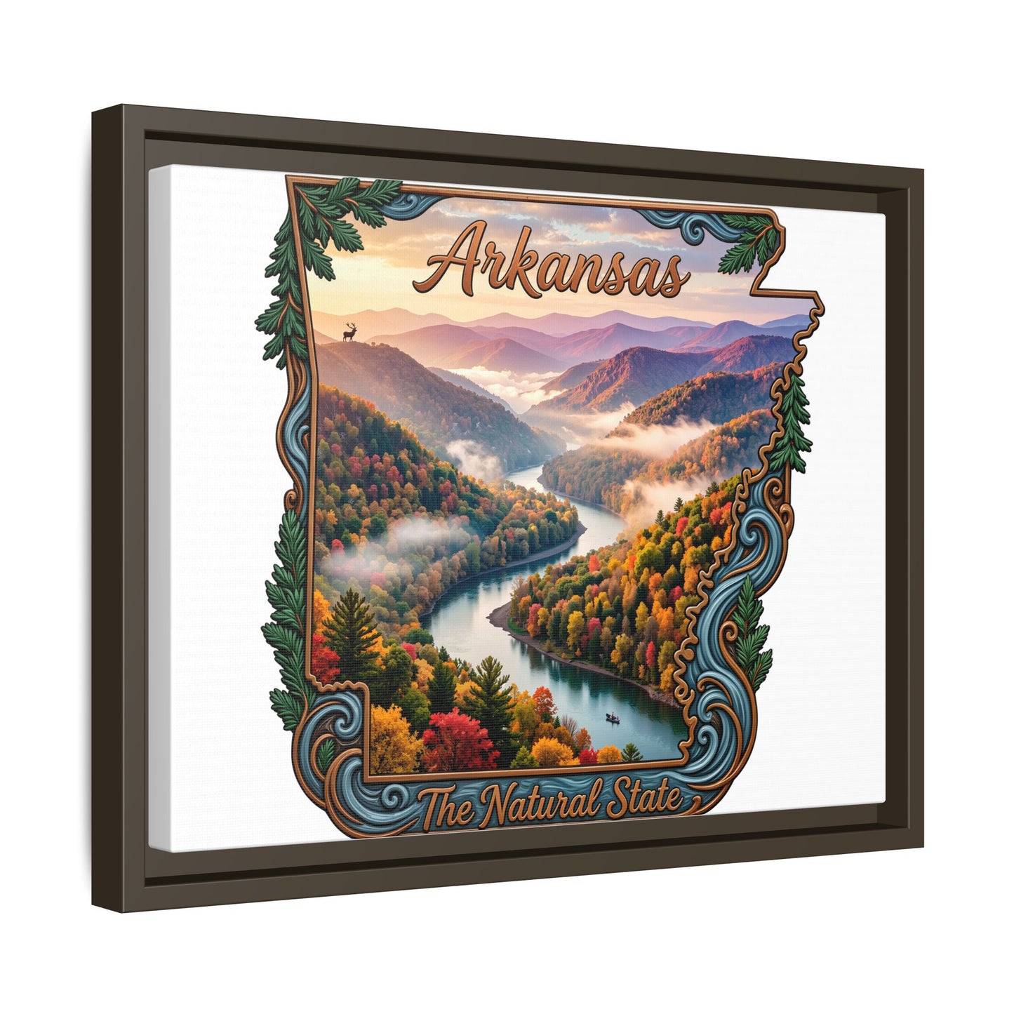 Arkansas Scenic State Map Canvas — "The Natural State" Framed Wall Art
