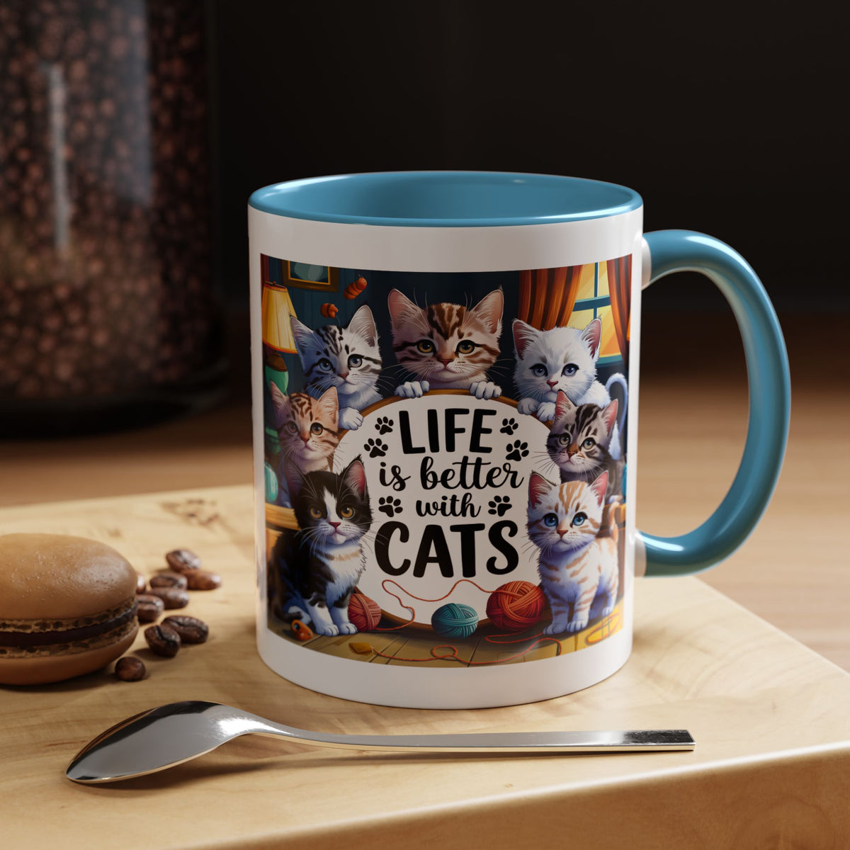 Life Is Better With Cats Accent Coffee Mug – Cute Kitten Cat Lover Gift (11/15oz)