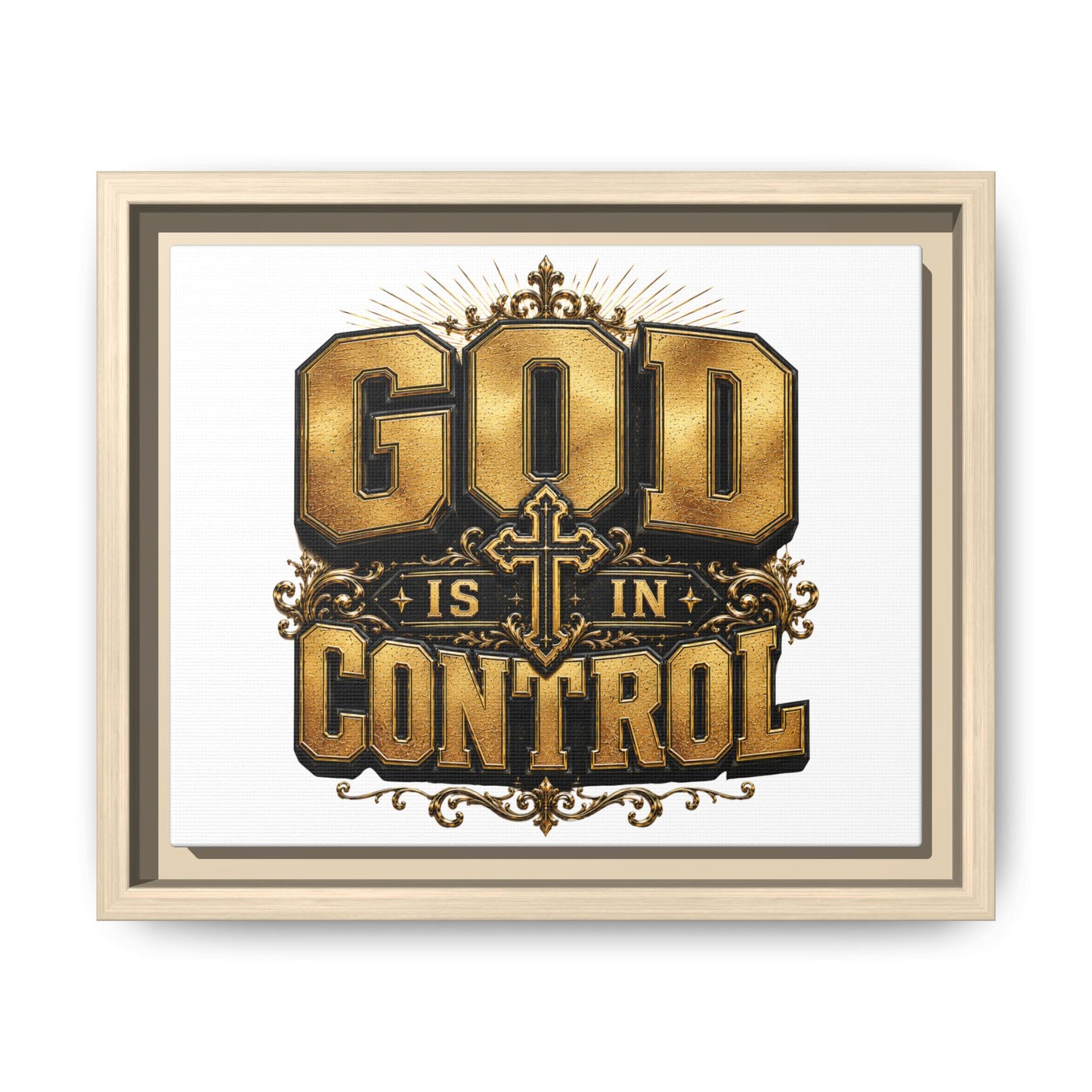 Framed Matte Canvas — "God Is In Control" Inspirational Wall Art