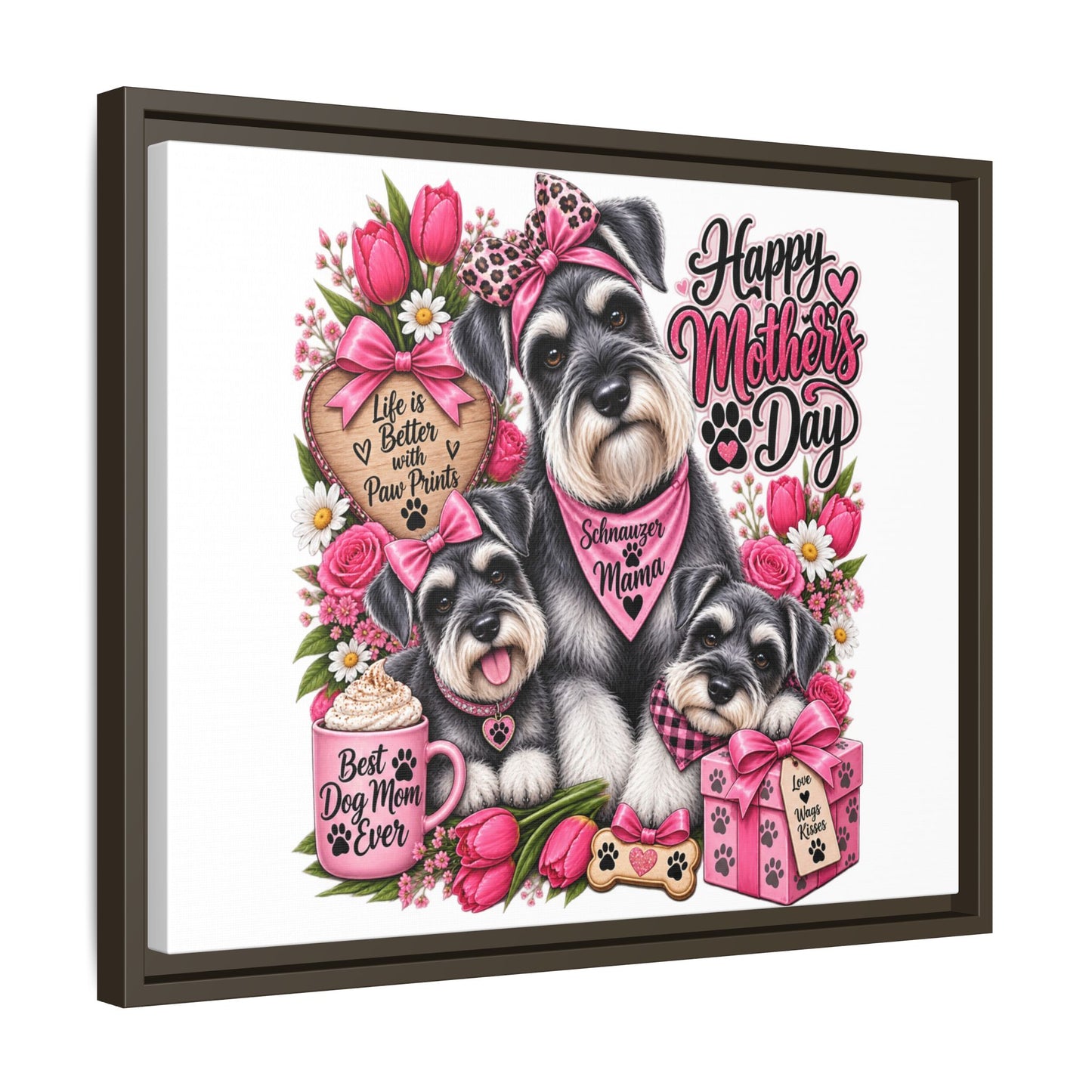 Happy Mother’s Day Schnauzer Canvas — Framed Matte Wall Art