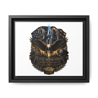 9/11 We Will Never Forget Matte Framed Canvas - Memorial Tribute Wall Art