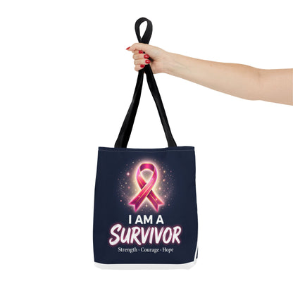Survivor Ribbon Tote Bag — "I Am A Survivor" Breast Cancer Awareness Tote