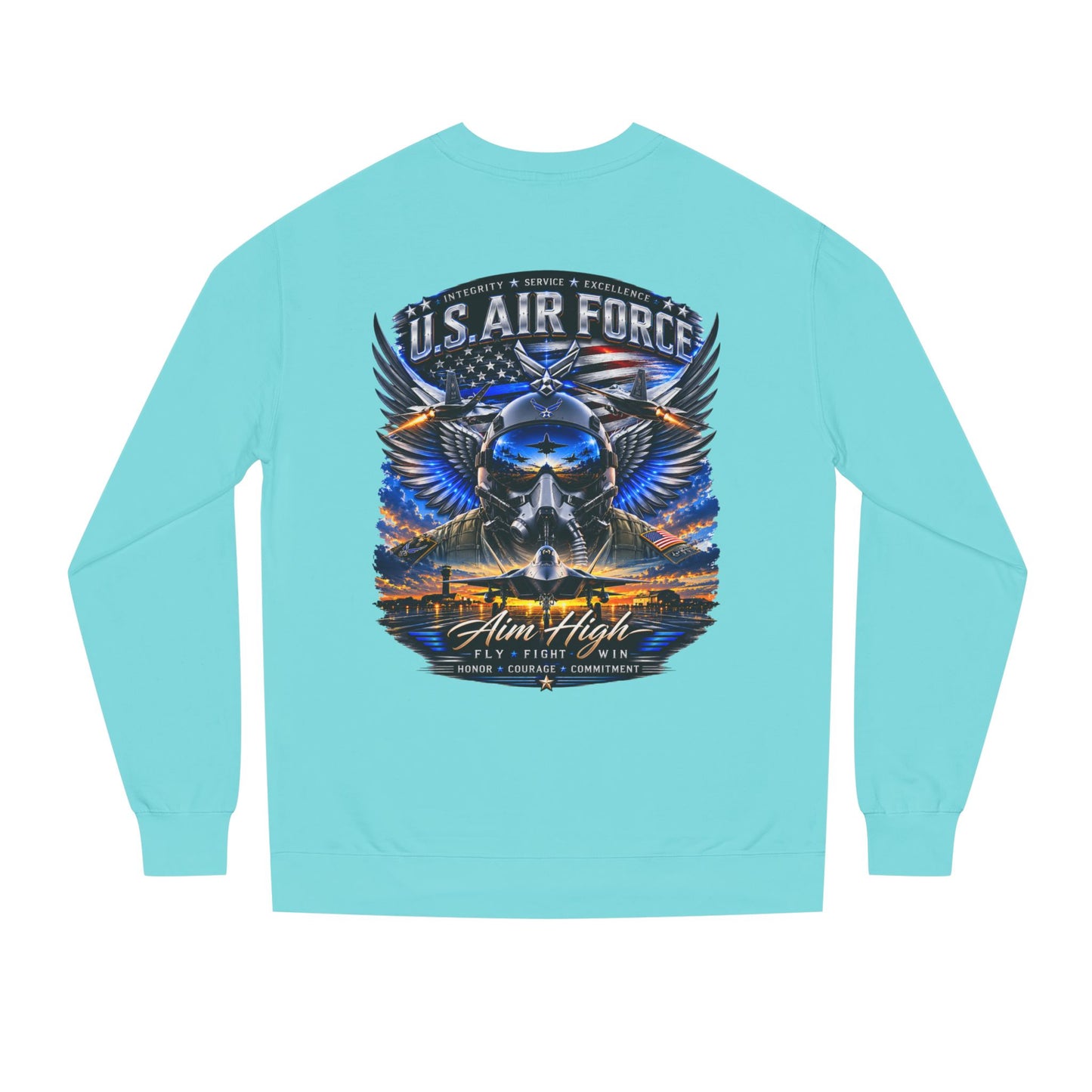 U.S. Air Force Crewneck Sweatshirt — "Aim High" Fighter Jet Graphic