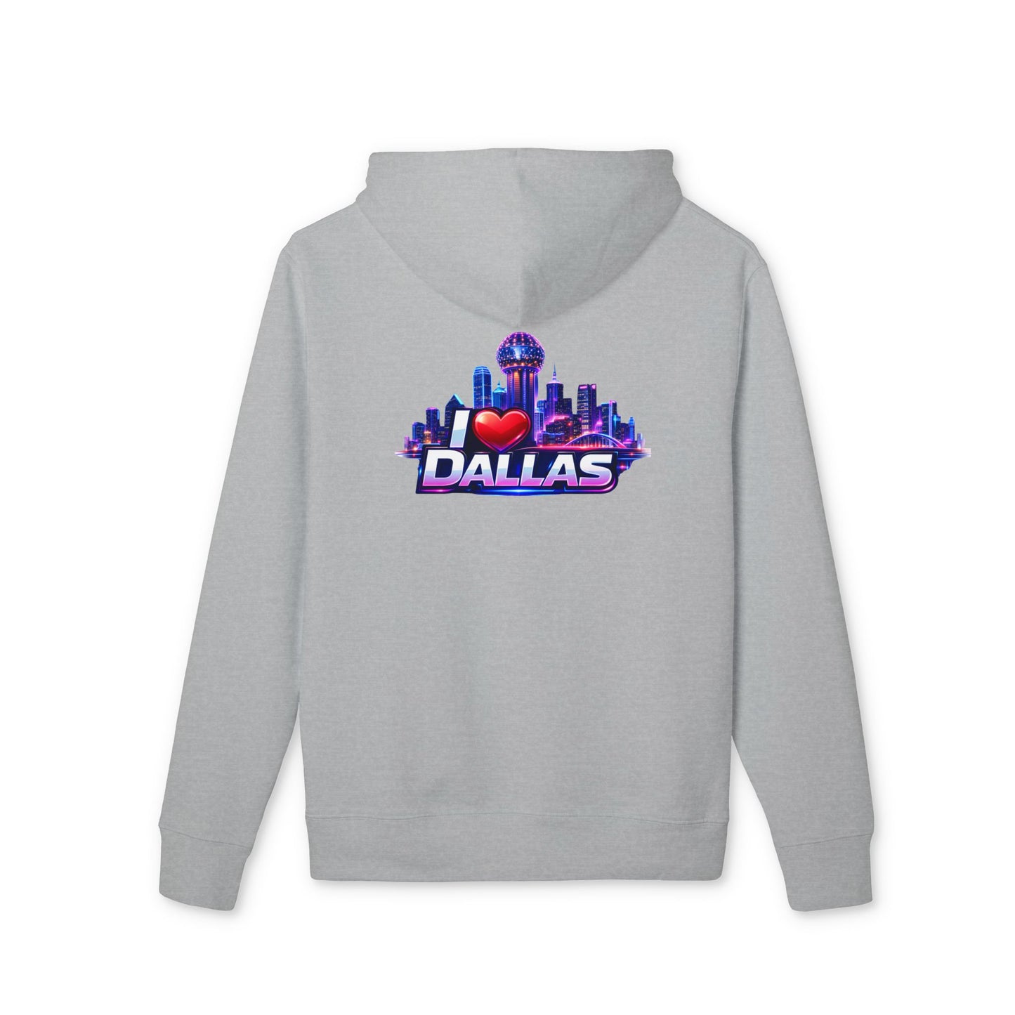 I  Dallas Skyline Hoodie — Retro Neon Dallas Cityscape Pullover