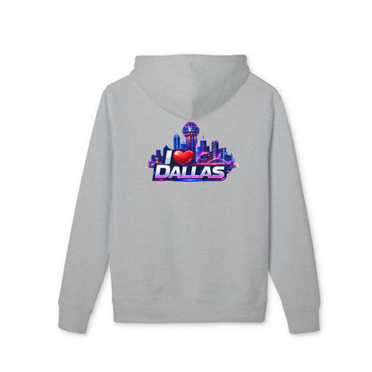 I  Dallas Skyline Hoodie — Retro Neon Dallas Cityscape Pullover