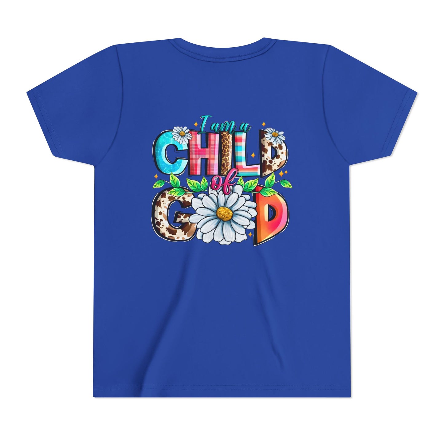 Youth Tee — "I Am a Child of God" Floral Christian Graphic