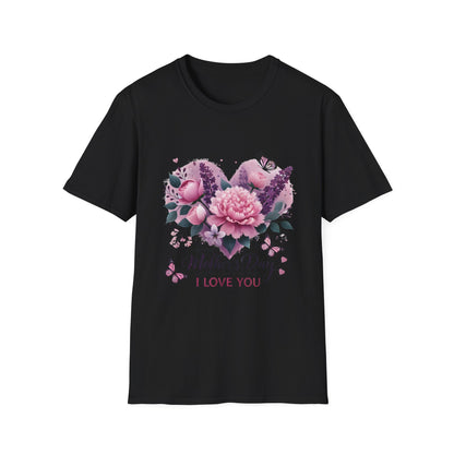 Mother's Day Floral T-Shirt — "Mother's Day I Love You" Heart Bouquet